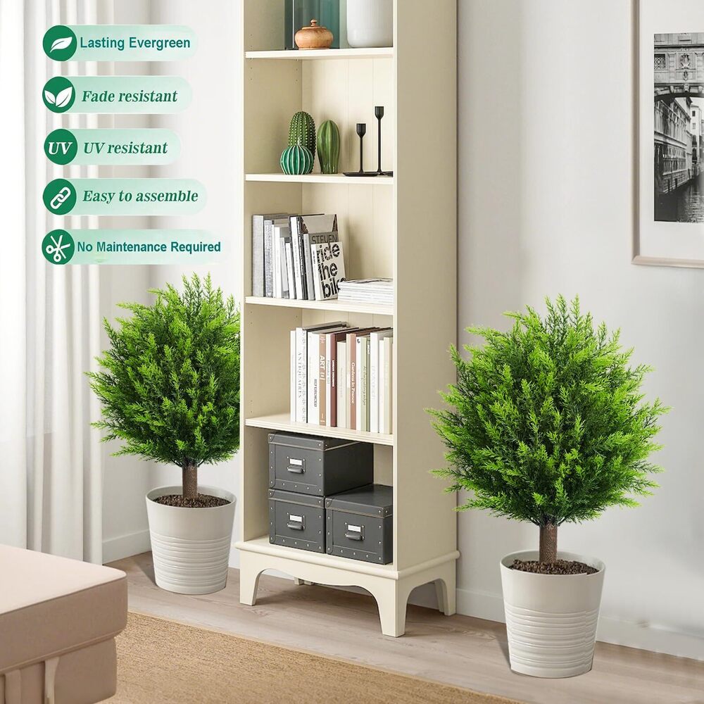 9214 26.5" Artificial Cedar Topiary Ball Trees, Set of 2 UV Resistant - Picture 5 of 7